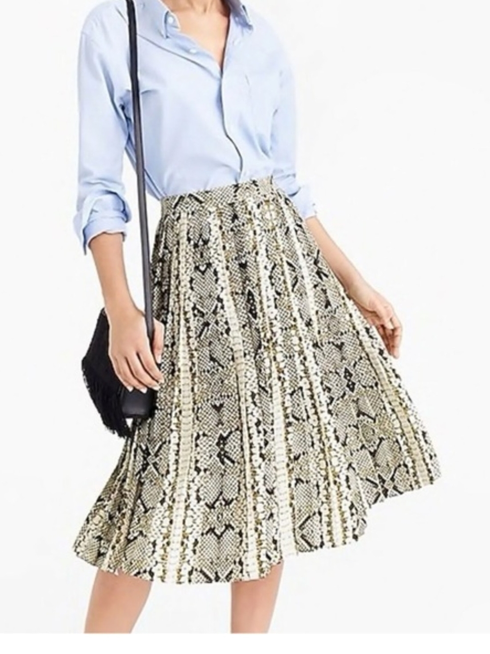J. Crew Snake-Print Pleated Midi Skirt in Green and Black